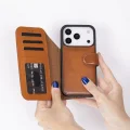 BUĞZ Apple iPhone 17 Pro için, Hakiki Deri, El Yapımı Cüzdanlı Kılıf, Magsafe ile uyumlu, İç Yüzeyi Kadife, Gölgeli Taba