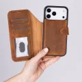 BUĞZ Apple iPhone 17 Pro için, Hakiki Deri, El Yapımı Cüzdanlı Kılıf, Magsafe ile uyumlu, İç Yüzeyi Kadife, Karamel