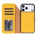BUĞZ Apple iPhone 17 Pro için, Hakiki Deri, El Yapımı Cüzdanlı Kılıf, Magsafe ile uyumlu, İç Yüzeyi Kadife, Limon Sarı