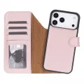 BUĞZ Apple iPhone 17 Pro Max için, Hakiki Deri, El Yapımı Cüzdanlı Kılıf, Magsafe ile uyumlu, İç Yüzeyi Kadife, Pembe