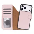 BUĞZ Apple iPhone 17 Pro Max için, Hakiki Deri, El Yapımı Cüzdanlı Kılıf, Magsafe ile uyumlu, İç Yüzeyi Kadife, Pembe