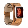  Apple Watch Uyumlu Deri Kordon 42-44-45mm Cuff G19 Taba