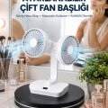 BUĞZ Ayarlanabilir Hızlı Çift Başlıklı Masaüstü Fan – Gece Lambalı Serinletici