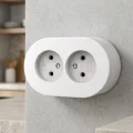 BUĞZ Beyaz Çift Girişli Topraklı Sıva Üstü Elektrik Prizi, Modern Tasarım