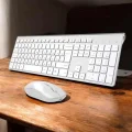  Beyaz Kablosuz Klavye Fare Seti Kablosuz Fare USB Alıcı PC Uyumlu