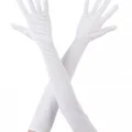  Beyaz Renk Dirseğe Kadar Uzun Kumaş Eldiven 40 cm