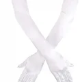 BUĞZ Beyaz Renk Dirseğe Kadar Uzun Kumaş Eldiven 40 Cm Bx40