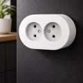 BUĞZ Beyaz Renk İkili Topraklı Priz – Modern Sıva Üstü Duvar Prizi, Lüks Dekoratif Elektrik Priz Çift Girişli