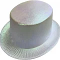  Beyaz Renk Işıltılı Hologram Kumaş Kaplama Fötr Silindir Şapka Yetişkin Boy