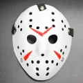 BUĞZ Beyaz Renk Kırmızı Çizgili Tam Yüz Hokey Jason Maskesi Hannibal Maskesi
