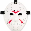 BUĞZ Beyaz Renk Kırmızı Çizgili Tam Yüz Hokey Jason Maskesi Hannibal Maskesi