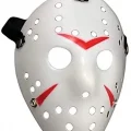 BUĞZ Beyaz Renk Kırmızı Çizgili Tam Yüz Hokey Jason Maskesi Hannibal Maskesi