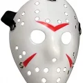  Beyaz Renk Kırmızı Çizgili Tam Yüz Hokey Jason Maskesi Hannibal Maskesi