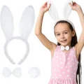 BUĞZ Beyaz Tavşan Kostüm Seti – Taç, Papyon, Kuyruk (12’li Paket)