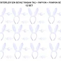 BUĞZ Beyaz Tavşan Kostüm Seti – Taç, Papyon, Kuyruk (12’li Paket)