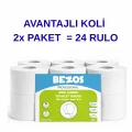 BUĞZ Bezos Professional Mini Jumbo Tuvalet Kağıdı 24 Rulo | 2 Katlı | %100 Selüloz | Endüstriyel & Ev Tipi Kullanım 2X12RULO