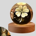 BUĞZ Bitki Temalı LED Işıklı Cam Küre Ahşap Standlı Modern Gece Lambası