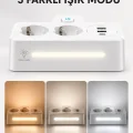 BUĞZ Bkl-502 Akım Korumalı 2li Priz 2 Usb Ve 2 Type-c Çıkış 4000w Hızlı Şarj Duvar Tipi Dokunmatik Led Aydınlatmalı