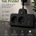 BUĞZ Bkl-502 Akım Korumalı 2li Priz 2 Usb Ve 2 Type-c Çıkış 4000w Hızlı Şarj Duvar Tipi Dokunmatik Led Aydınlatmalı