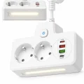 BUĞZ Bkl-502 Akım Korumalı 2li Priz 2 Usb Ve 2 Type-c Çıkış 4000w Hızlı Şarj Duvar Tipi Dokunmatik Led Aydınlatmalı