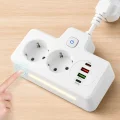 BUĞZ Bkl-502 Akım Korumalı 2li Priz 2 Usb Ve 2 Type-c Çıkış 4000w Hızlı Şarj Duvar Tipi Dokunmatik Led Aydınlatmalı
