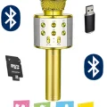 BUĞZ Bluetooth bağlantılı altın renkli dahili hoparlörlü ses değiştirme özellikli çocuk mikrofonu