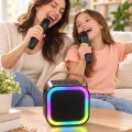 BUĞZ Bluetooth Bağlantılı LED Işıklı Karaoke Ses Sistemi ve İki Kablosuz Mikrofon - BUĞZ