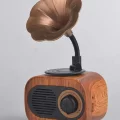 BUĞZ Bluetooth Bağlantılı Nostaljik Radyo ve Gramofon Tasarımlı Taşınabilir Hoparlör, Gri Renk Seçeneği