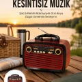 BUĞZ Bluetooth Hoparlör Ahşap Renk Vintage Işıklı Nostaljik Radyo Fm Ahşap Görünümlü Yeni Nesil