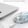 BUĞZ Bluetooth USB Çift Modlu Sessiz Mouse, Şeffaf Mıknatıslı Kapaklı, Type-C Şarjlı, DPI Ayarlı, Kablosuz 10m Çekim Mesafeli, Masaüstü Kısayol Tuşlu, Taşınabilir Şarjlı Mouse Siyah