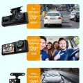 BUĞZ C309 Tipi 3 Kameralı LCD Ekran Araç Kamerası Hareket Sensörlü Gece Görüşlü G Sensörlü
