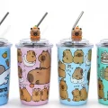BUĞZ Capybara Figürlü Isı Muhafazalı Metal Pipetli Paslanmaz Çelik Kupa