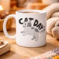 BUĞZ Cat Day Kedi Desenli Porselen Kupa MODEL 67 – Sevimli Kedi Figürlü, Günlük Kullanıma Uygun, Kahve & Çay Kupası