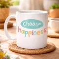 BUĞZ Choose Happiness MUTLULUĞU SEÇ Yazılı Porselen Kupa MODEL 156 – Motivasyon Kupası – Renkli Tasarım – Kahve & Çay Kupası – Mutluluk Temalı Hediye
