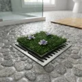 BUĞZ Çiçek Desenli Yapay Çim Gider Kapağı - 96x5 cm - Doğal Görünüm