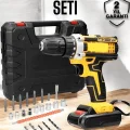 BUĞZ Çift Bataryalı Metal Dişli Darbeli Şarjlı Matkap Seti 24W Güç ve 24 Parça Aksesuar