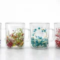 BUĞZ Çift Camlı Çiçekli Kupa Bardak Alk4469
