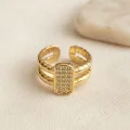 BUĞZ Clariss Parallel Luxury Zirkon Taşlı Gold Renk Yüzük