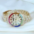BUĞZ Clariss Trend Gold Metal Kordonlu Zirkon Taş Kaplama Renkli Taşlı Kasa Tasarımlı Lüx Kadın Kol Saati ( BUĞZ )