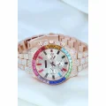 BUĞZ Clariss Trend Rose Metal Kordonlu Zirkon Taş Kaplama Renkli Taşlı Kasa Tasarımlı Lüx Kadın Kol Saati