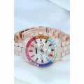 BUĞZ Clariss Trend Rose Metal Kordonlu Zirkon Taş Kaplama Renkli Taşlı Kasa Tasarımlı Lüx Kadın Kol Saati ( BUĞZ )