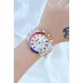 BUĞZ Clariss Trend Rose Metal Kordonlu Zirkon Taş Kaplama Renkli Taşlı Kasa Tasarımlı Lüx Kadın Kol Saati ( BUĞZ )