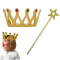  Çocuk Boy Kraliçe Prenses Tacı ve Yıldız Peri Asası Altın Renk