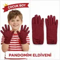 BUĞZ Çocuk Boy Pandomim Eldiveni Beyaz Puantiyeli Bordo Renk Gösteri Eldiveni 23 Nisan 19 Mayıs