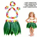 BUĞZ Çocuk Hawaii Kostüm Seti - Yaprak Etek & Hawaii Set - 5 Parça