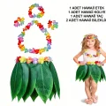BUĞZ Çocuk Hawaii Kostüm Seti - Yaprak Etek  Hawaii Set - 5 Parça