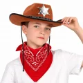 BUĞZ Çocuk Kovboy Şapka Rozetli Kahverengi ve Kırmızı Bandana Seti