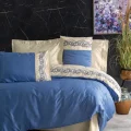 BUĞZ Cotton Box Brode Nakışlı Çift Kişilik Saten Nevresim Takımı Amaya Bej