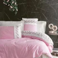 BUĞZ Cotton Box Brode Nakışlı Çift Kişilik Saten Nevresim Takımı Niobe Pembe