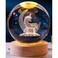 BUĞZ Dekoratif Ay İçinde Unicorn Tasarımlı Ahşap Altlıklı Işıklı Cam Küre Cam:8cm Ahşap:2cm Büyük Boy
